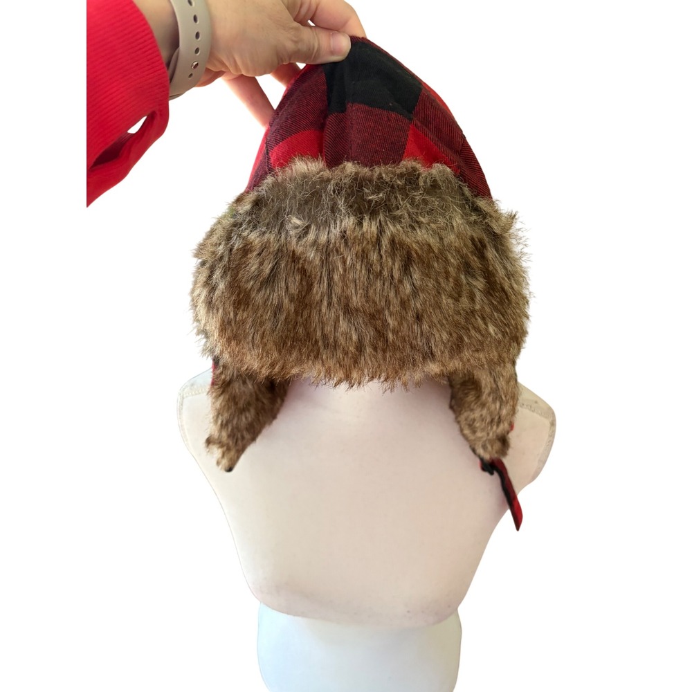 RedHead Buffalo Plaid Trapper Hat Red Black Faux Fur Flap Hunting Winter L/XL - Picture 5 of 11